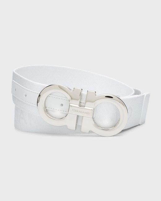 Ferragamo White Gancini-buckle Jacquard Fabric Belt for men