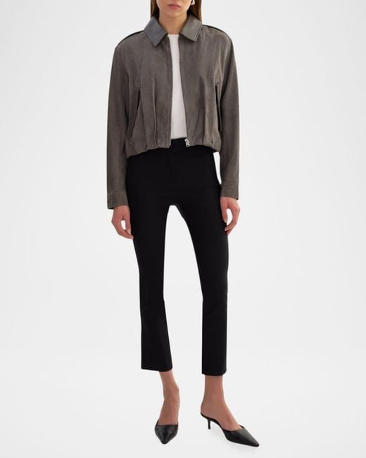 Lamarque Gray Robbie Suede Bomber Jacket