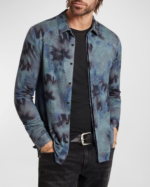 John Varvatos Blue Camellia Tie-Dye Button-Down Shirt for men
