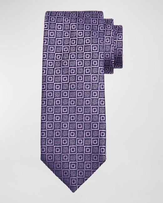 Charvet Purple Tonal Geometric Silk Jacquard Tie for men