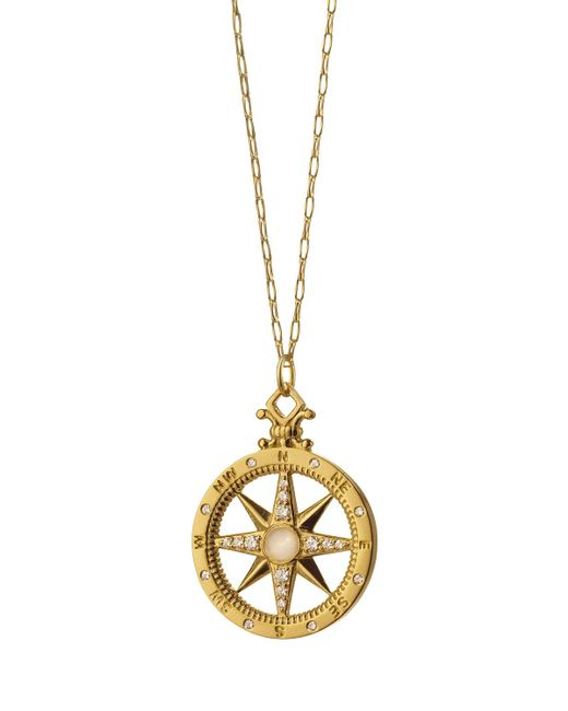 Monica Rich Kosann Metallic 18k Gold Diamond Compass Charm Necklace