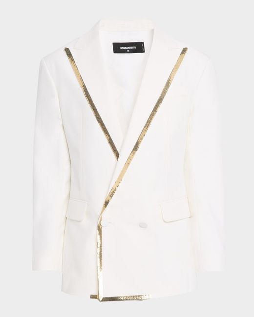 DSquared² White J. C. Disco-Trim Double-Breasted Blazer for men