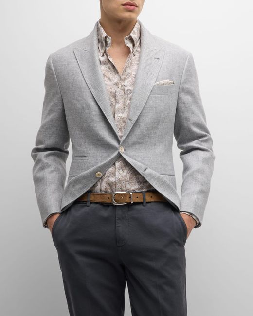 Brunello Cucinelli Gray Linen, Wool And Silk Peak-Lapel Sport Coat for men