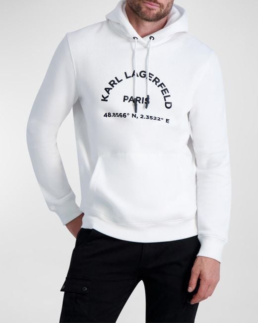 Karl Lagerfeld White Longitude And Latitude Logo Hoodie for men