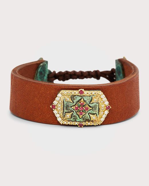 Armenta Brown Multi-stone Art Leather Bracelet