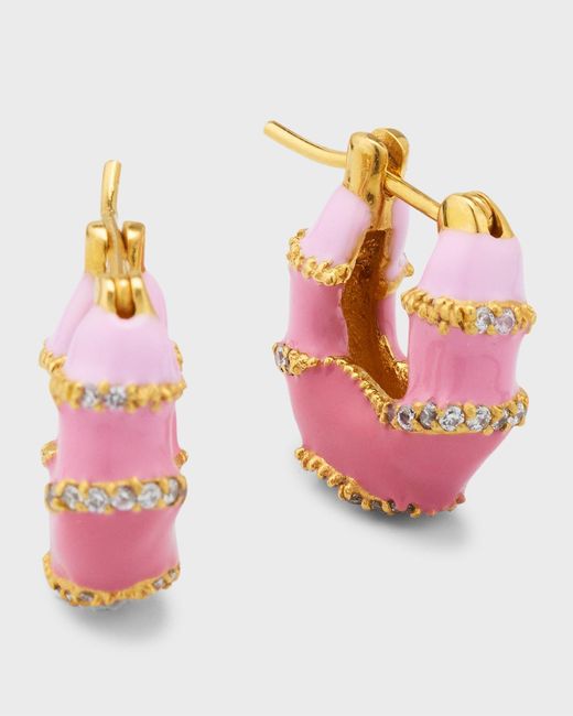 Joanna Laura Constantine Pink Mini Hoop Earrings With Enamel And Stones