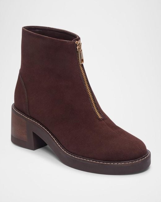Bernardo Brown Tess Suede Zip-Front Booties