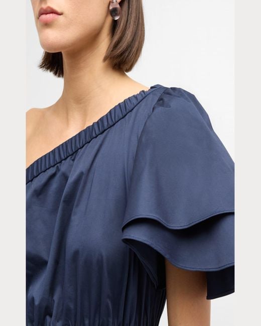 Cynthia Rowley Blue One-Shoulder Cotton Midi Dress