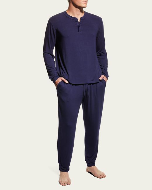 Eberjey Blue Henry Long-sleeve Pajama Set for men
