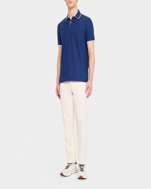 Loro Piana Men's Brentwood Cotton Polo Shirt Blue