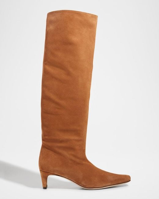 Staud Brown Wally Suede Patchwork Tall Boots