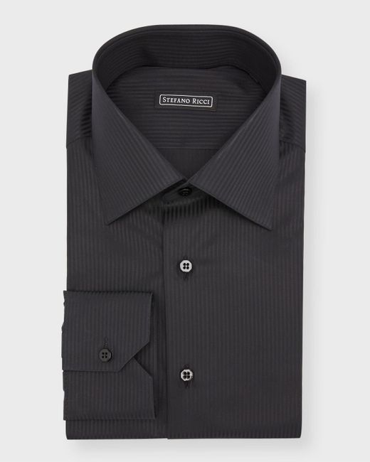 Stefano Ricci Black Tonal Stripe Dress Shirt for men