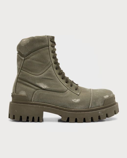 Balenciaga Green Strike Bootie Lace-up Canvas Ankle Boots for men