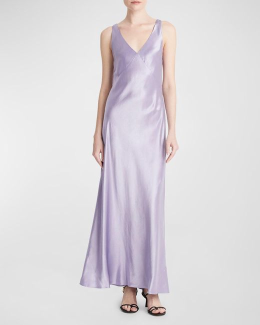 Vince Purple V-Neck Sleeveless Maxi Slip Dress