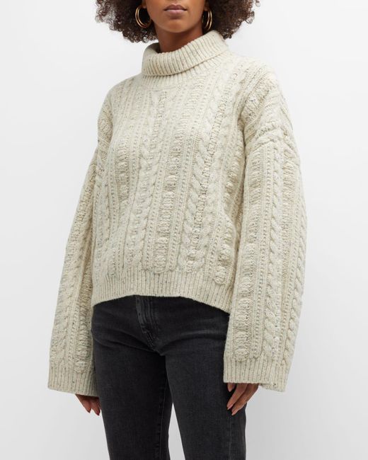 Totême Cable Knit Wool Turtleneck in Natural | Lyst