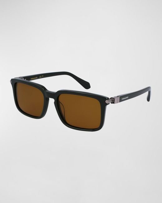 Ferragamo Green Gancini Evolution Acetate Rectangle Sunglasses for men