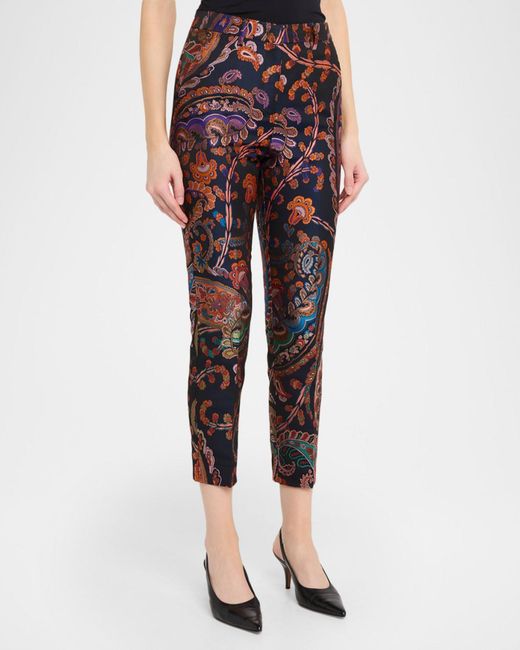 Etro Red Paisley Silk Brocade Slim-Fit Pants