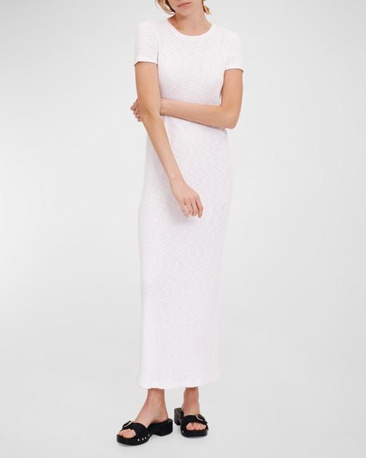 ATM White 4X2 Cotton Rib Short-Sleeve Maxi Dress