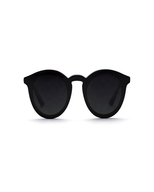 Krewe Black Collins Round Monochromatic Acetate Sunglasses W/ Nylon Overlay Lens