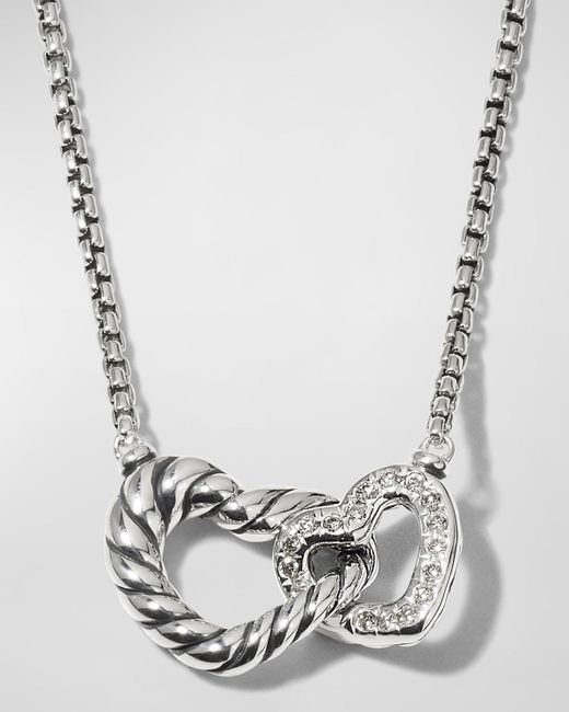 David Yurman Metallic Double-heart Necklace With Diamonds In Sterling Silver