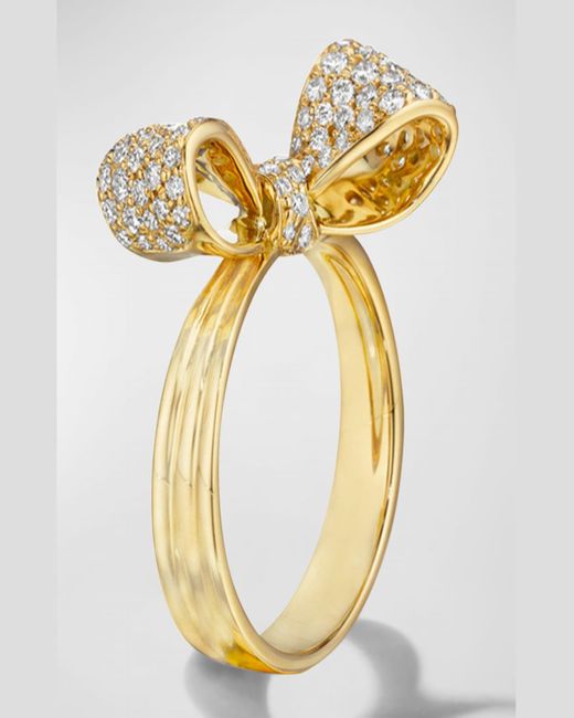 Mimi So Metallic 18K Petite Diamond Knot Top Bow Ring, Size 6