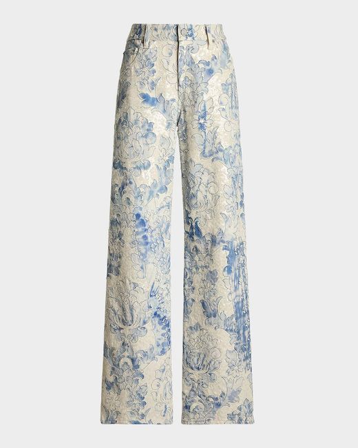 Ralph Lauren Blue Beaded Mercer Wide-Leg Denim Jeans