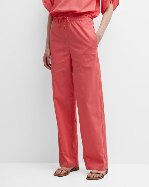Emporio Armani Red Cropped High-rise Cotton Modal Trousers