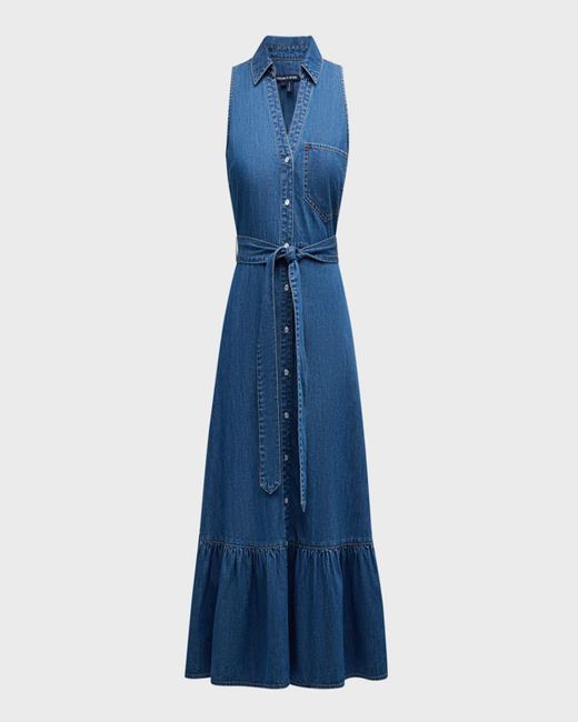 Veronica Beard Blue Edwina Sleeveless Chambray Dress