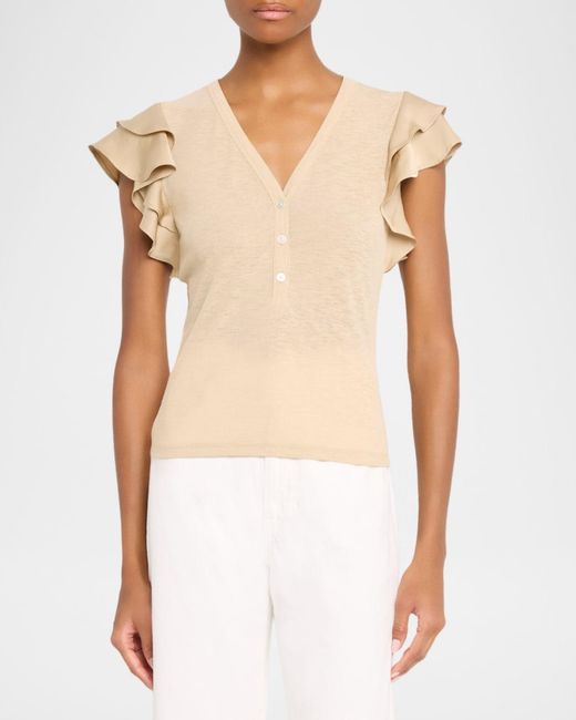 Veronica Beard Natural Aphrodite Flutter-Sleeve Top