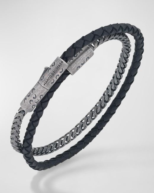 MARCO DAL MASO Metallic Lash Double Wrap Leather Franco Chain Combo Bracelet With Trigger Clasp for men