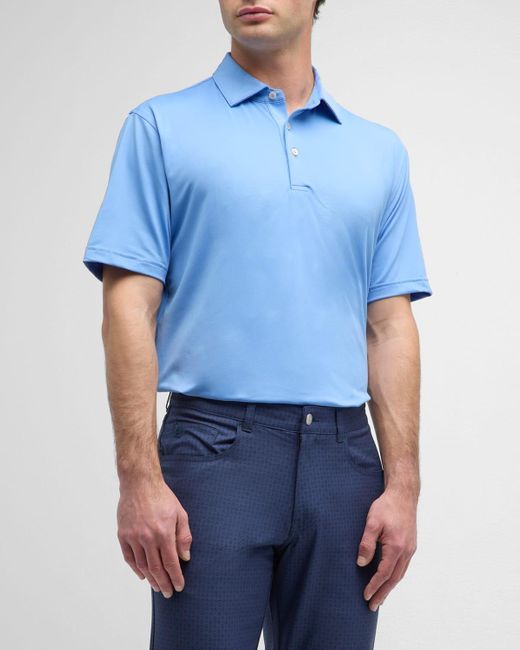 Peter Millar Blue Solid Performance Jersey Polo Shirt for men