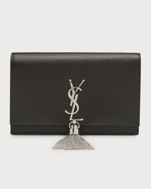 Saint Laurent Black Kate Ysl Monogram Grain De Poudre Wallet On Chain