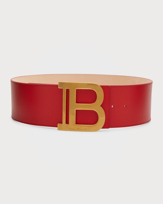 Balmain Red B Logo Calfskin Buckle Belt