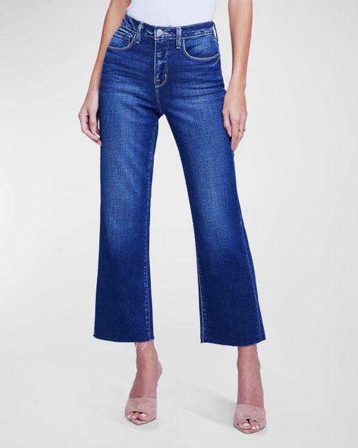 L'Agence Blue Wanda High-Rise Crop Wide-Leg Jeans