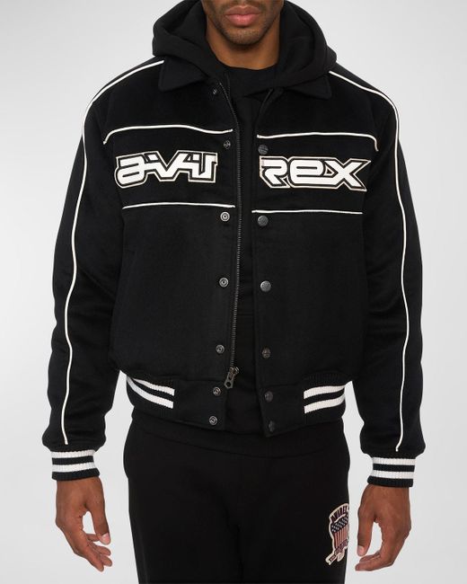 Avirex Black Wool Rider Logo Jacket for men