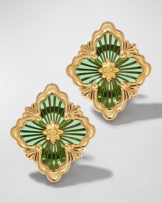 Buccellati Metallic Opera Tulle Medium Button Earrings In Green Enamel