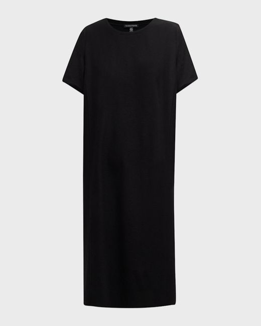 Eileen Fisher Black Scoop-Neck Stretch Crepe Midi T-Shirt Dress