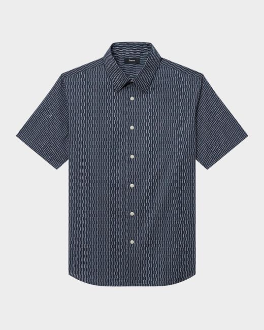 Theory Blue Irving Abstract-Print Short-Sleeve Sport Shirt for men