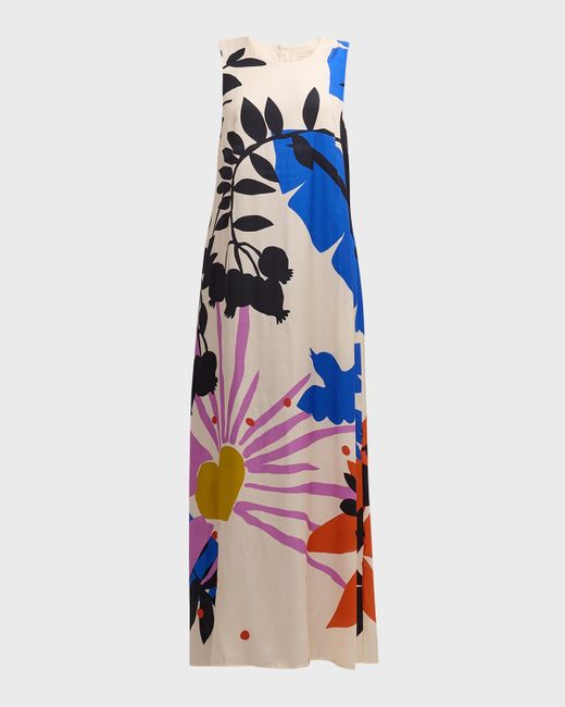 Johnny Was Blue Tatianna Floral-Print Silk Maxi Dress