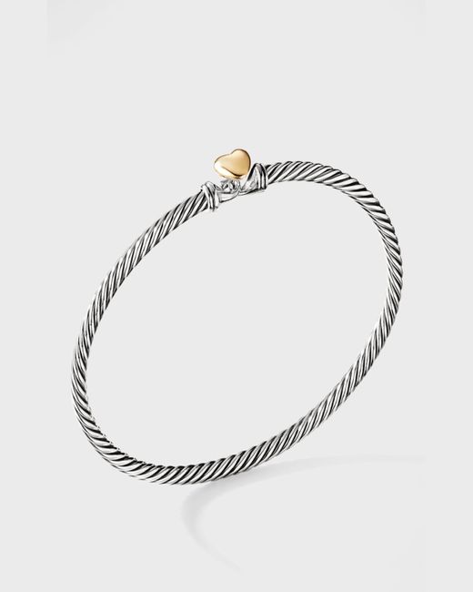 David Yurman Gray Cable Collectibles Heart Bracelet In Silver With 18k Gold, 3mm