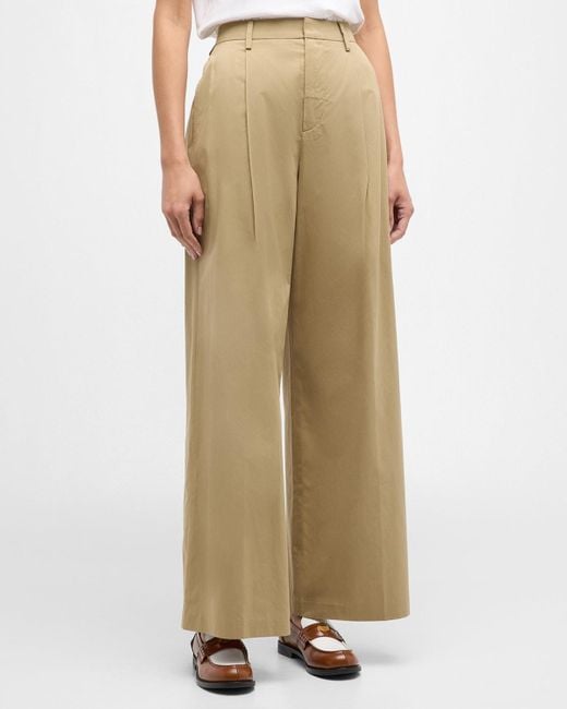 FRAME Natural Pleated Wide-Leg Pants
