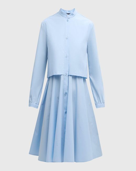 Emporio Armani Blue High-Low Cotton Poplin Midi Shirtdress