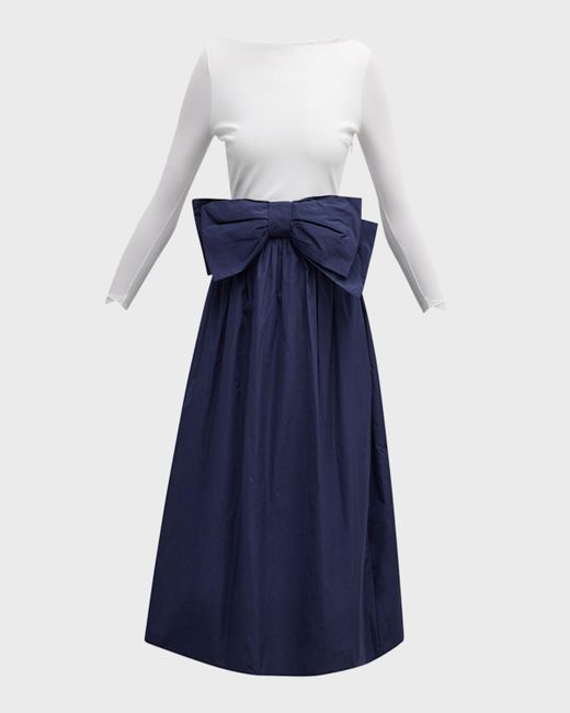 La Petite Robe Di Chiara Boni Blue Bateau-Neck Bow-Front Mixed Media Midi Dress