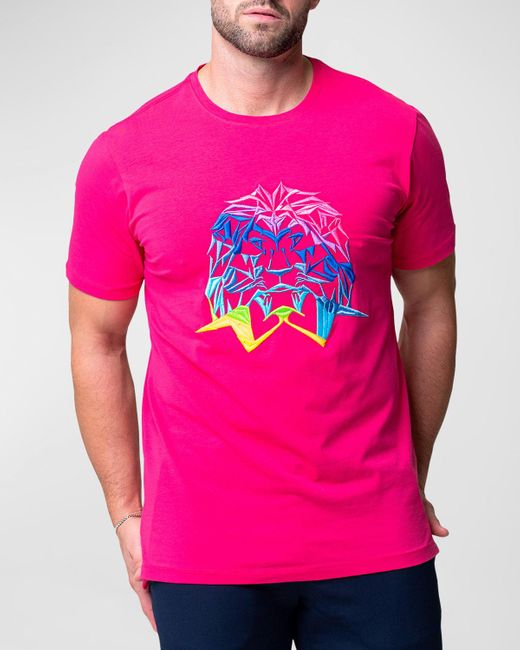 Maceoo Pink Neon Embroidered T-shirt for men