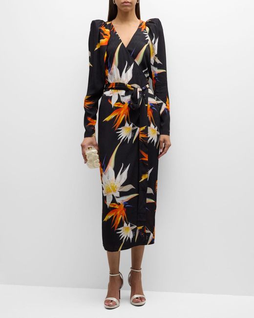 ROTATE BIRGER CHRISTENSEN Multicolor Floral-print Long-sleeve Midi Wrap Dress