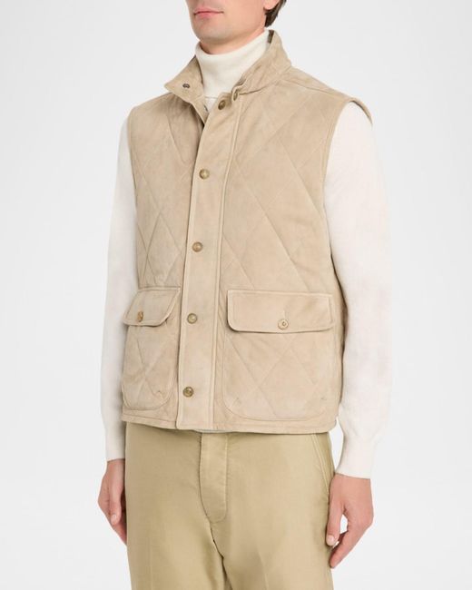Ralph Lauren Men's Natural Apos;S Carleton Quilted Suede Full-Zip Vest