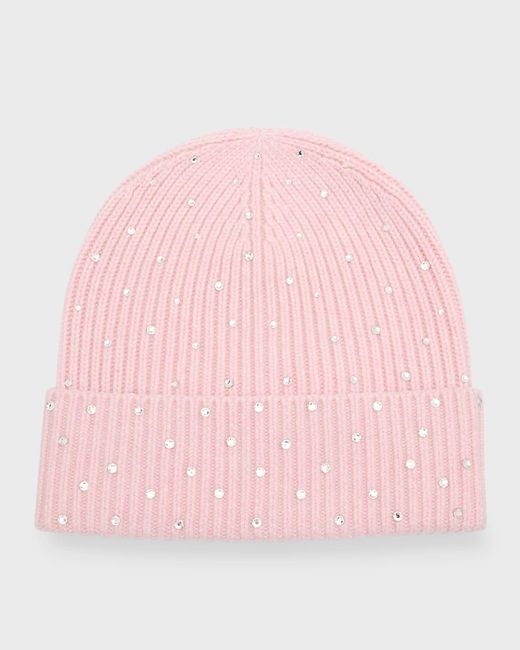 Carolyn Rowan Pink Cashmere Ribbed Cuff Beanie With Crystal Shimmer
