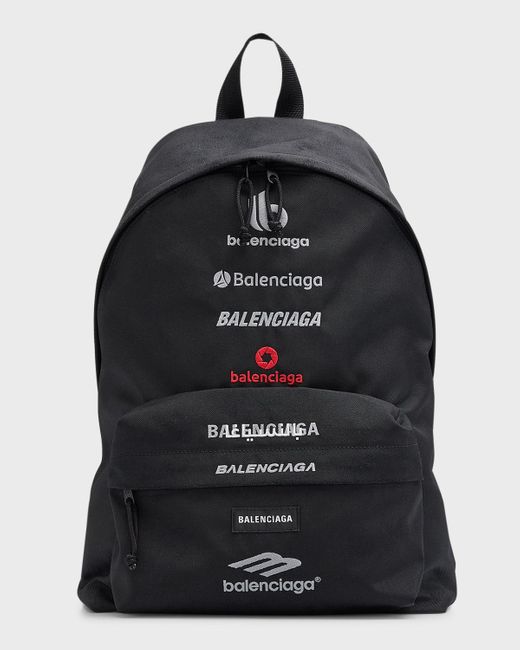 Balenciaga Black Explorer Multilogo Nylon Backpack for men