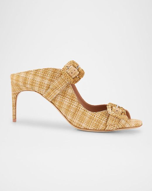Malone Souliers Metallic Isobel Raffia Dual-Strap Mule Sandals