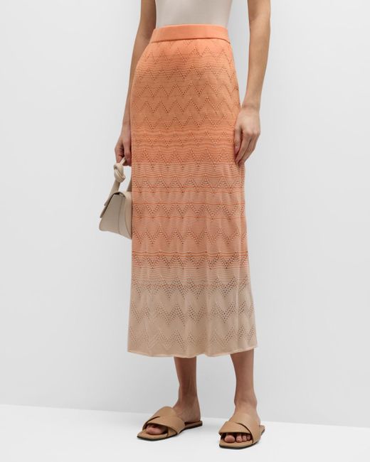 Misook Brown Pointelle-knit Ombre Midi Skirt